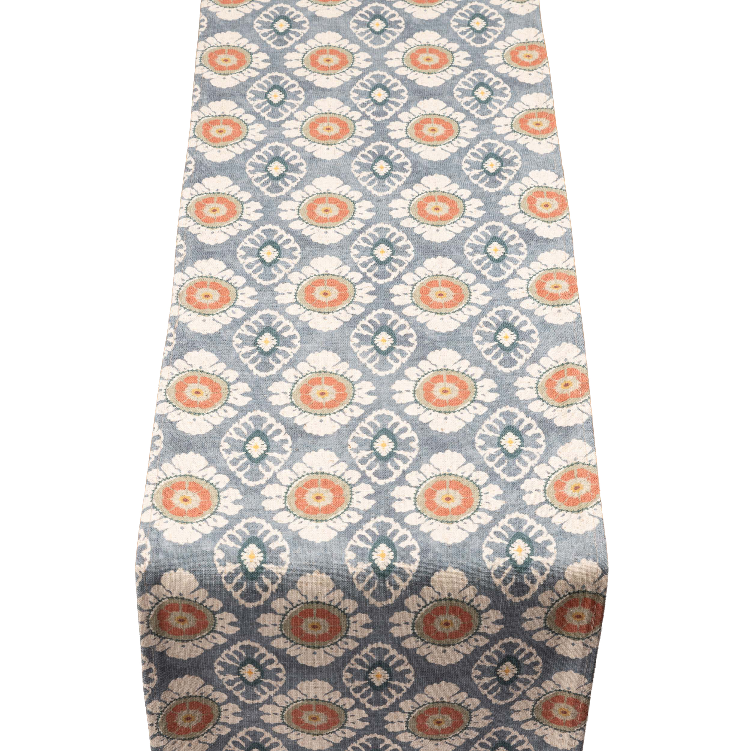 Mandala Motif Linen Print Table Runner in Cornflower Blue