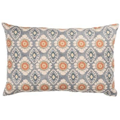 Mandala Motif Linen Print XL Rectangular Cushion in Cornflower Blue