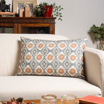 Mandala Motif Linen Print XL Rectangular Cushion in Cornflower Blue