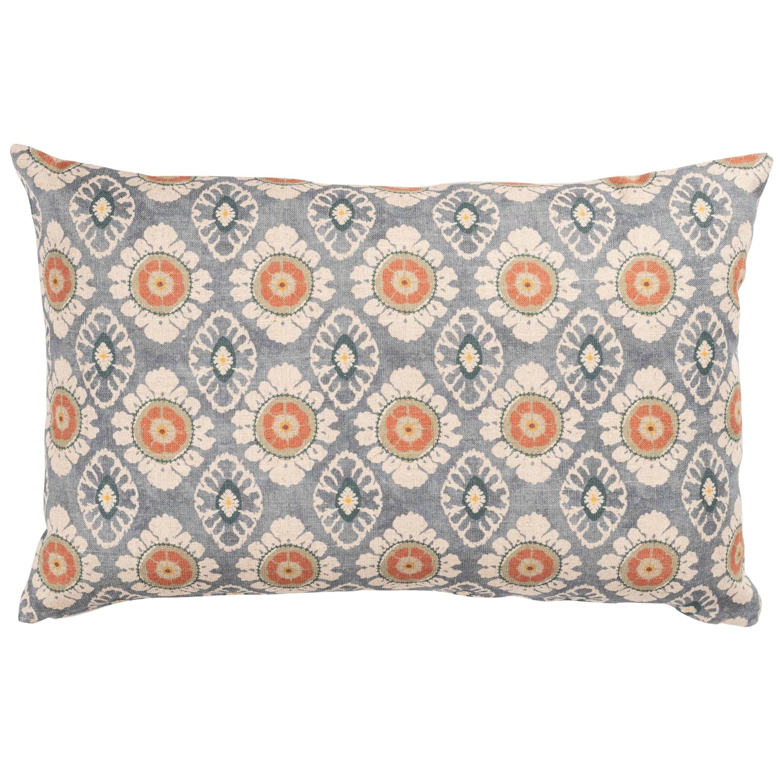 Mandala Motif Linen Print XL Rectangular Cushion in Cornflower Blue