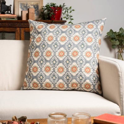 Mandala Motif Linen Print Extra-Large Cushion in Cornflower Blue