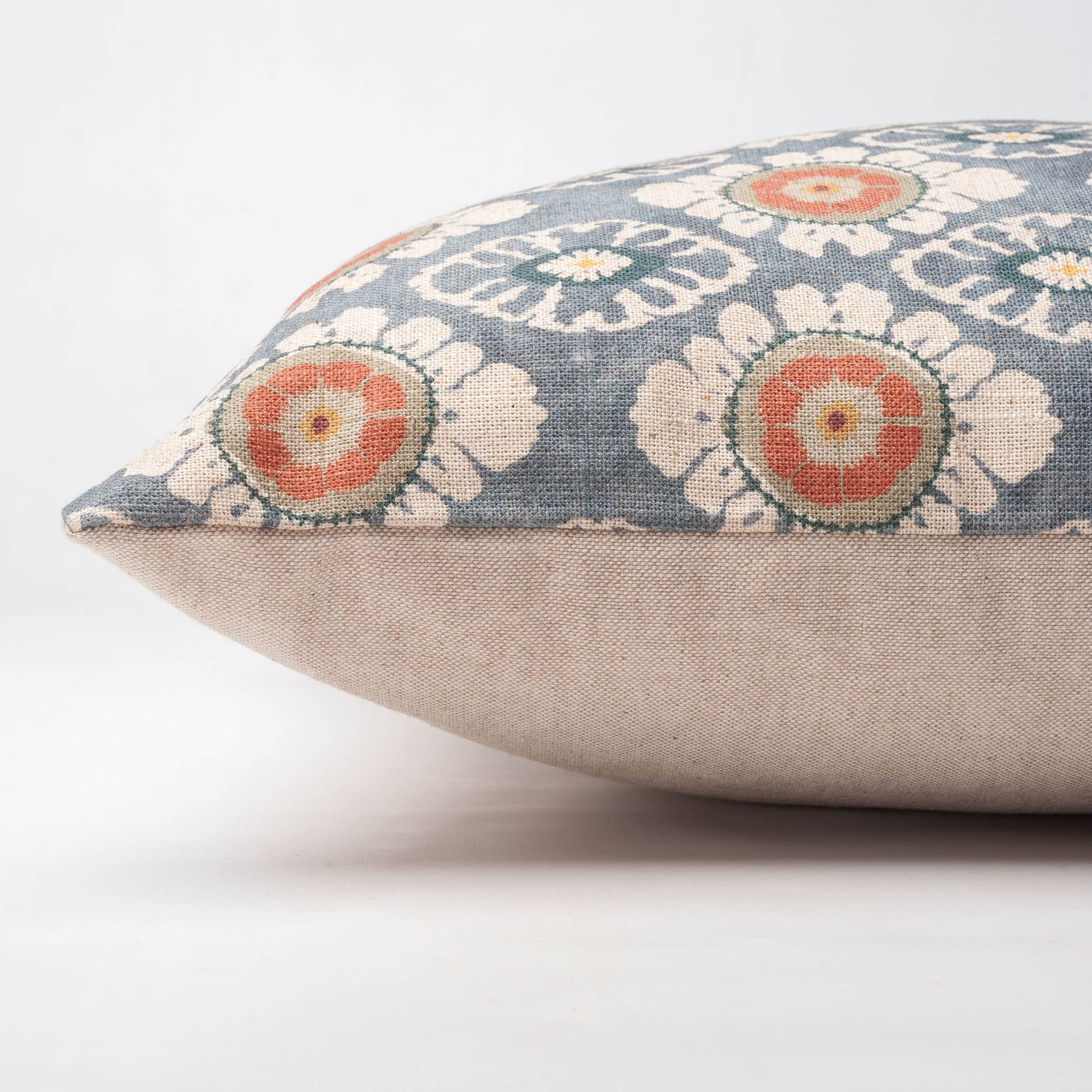 Mandala Motif Linen Print Extra-Large Cushion in Cornflower Blue