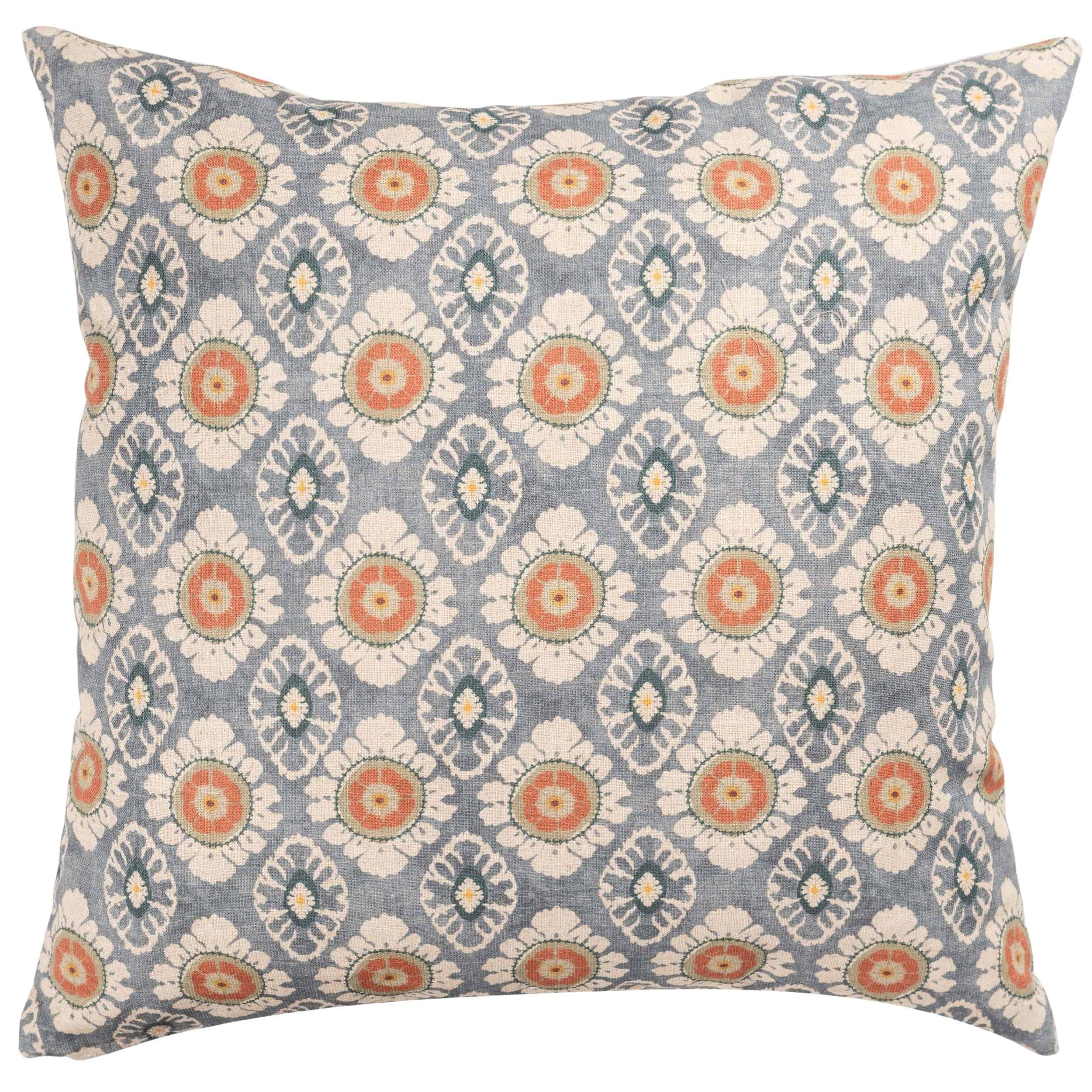 Mandala Motif Linen Print Extra-Large Cushion in Cornflower Blue