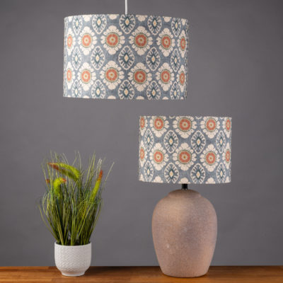 Mandala Motif Linen Print Lampshade in Cornflower Blue