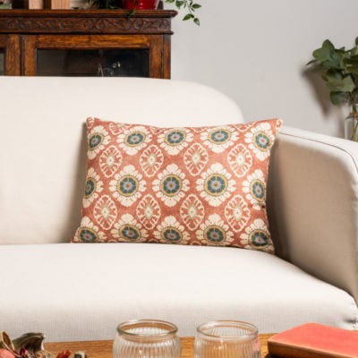 Mandala Motif Linen Print Boudoir Cushion in Rust