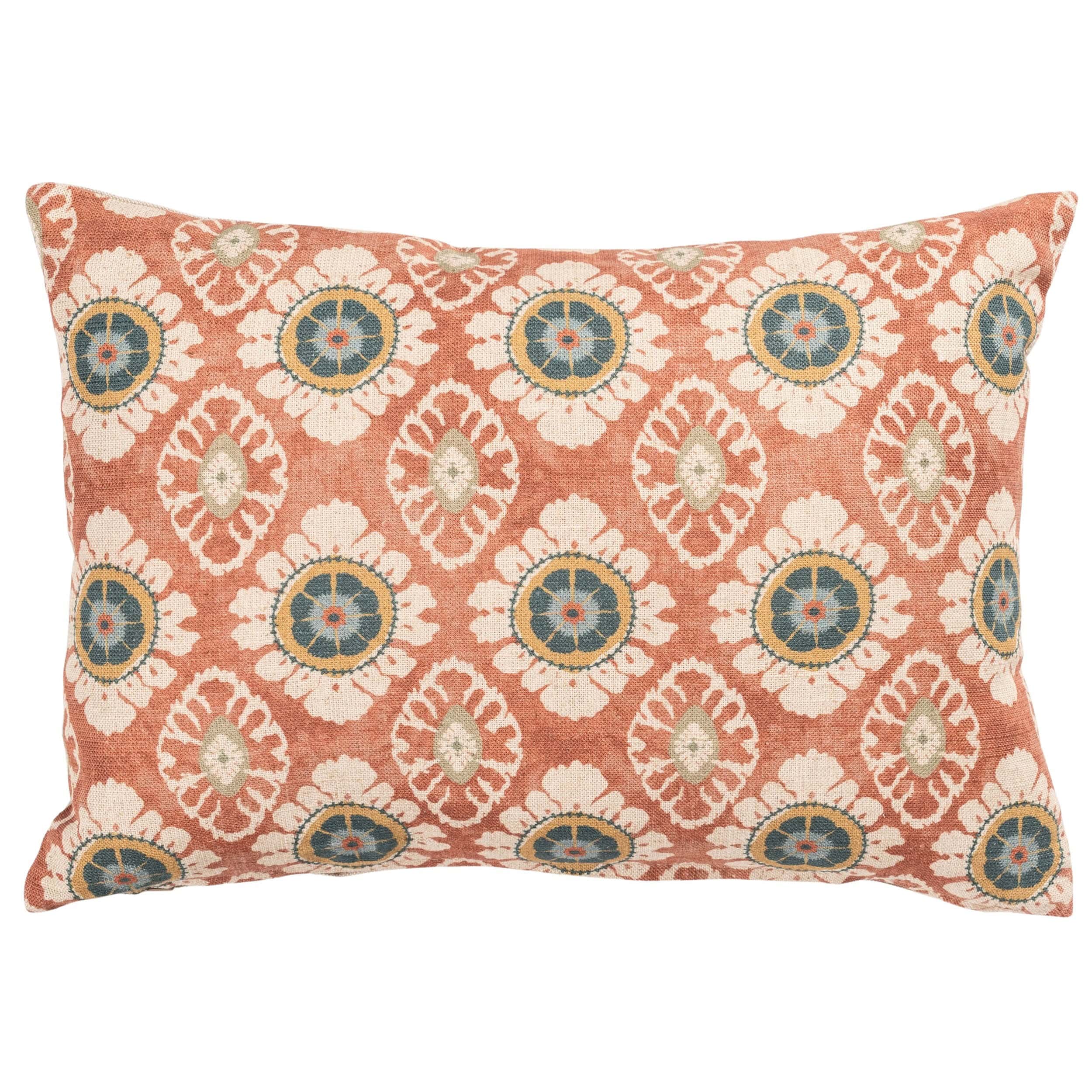 Mandala Motif Linen Print Boudoir Cushion in Rust