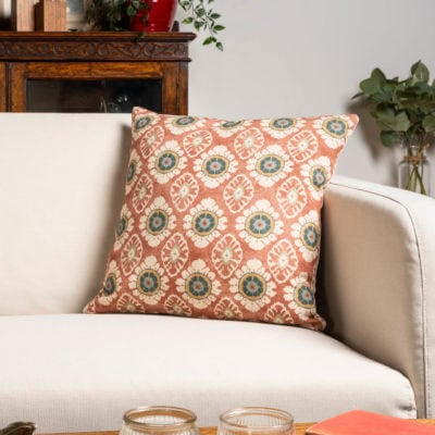 Mandala Motif Linen Print Cushion in Rust