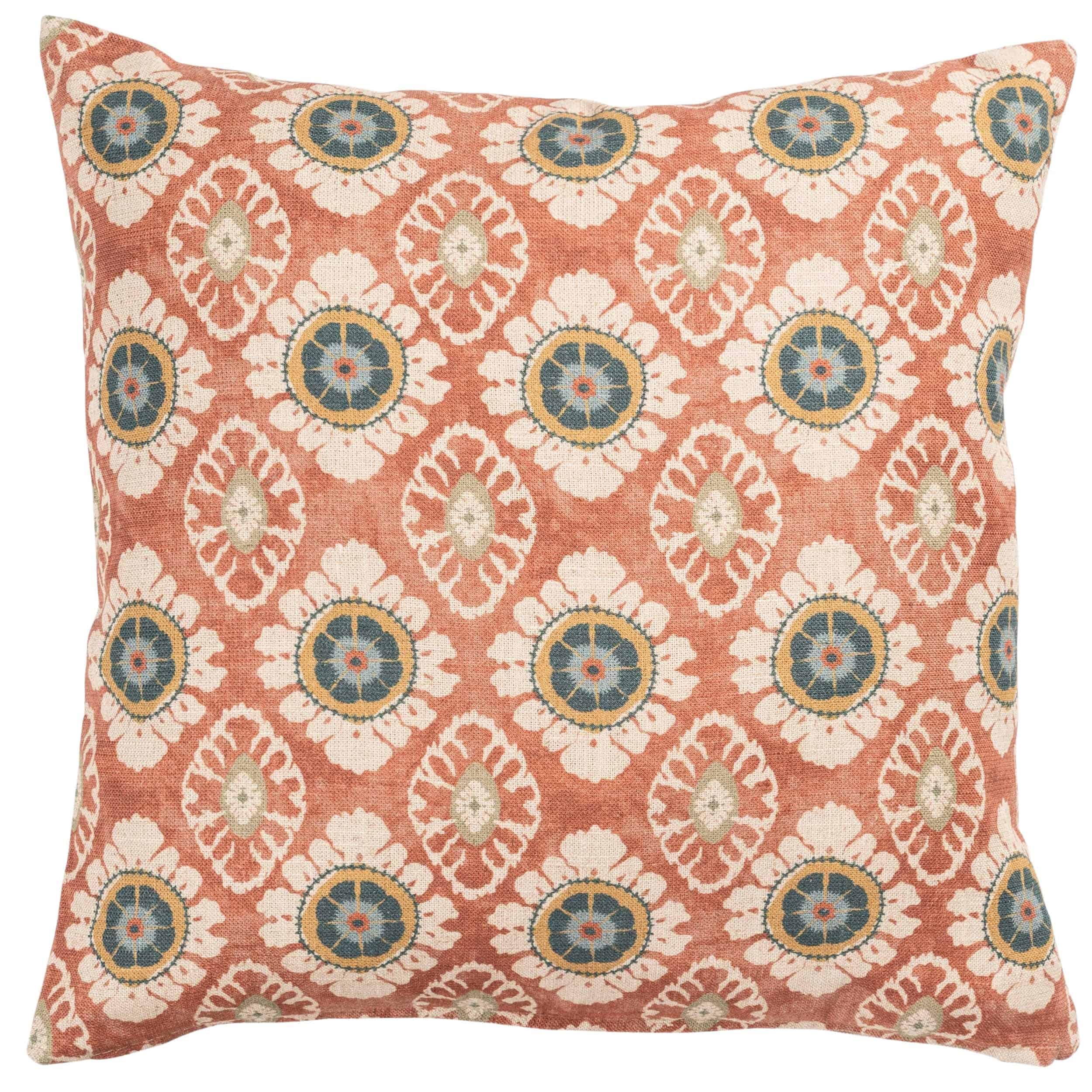 Mandala Motif Linen Print Cushion in Rust