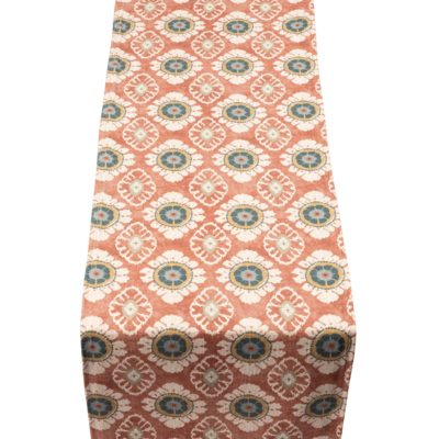 Mandala Motif Linen Print Table Runner in Rust