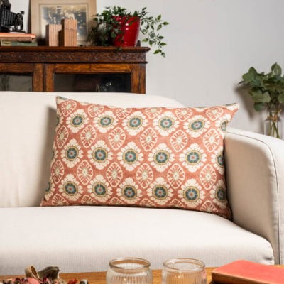 Mandala Motif Linen Print XL Rectangular Cushion in Rust