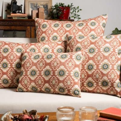 Mandala Motif Linen Print XL Rectangular Cushion in Rust