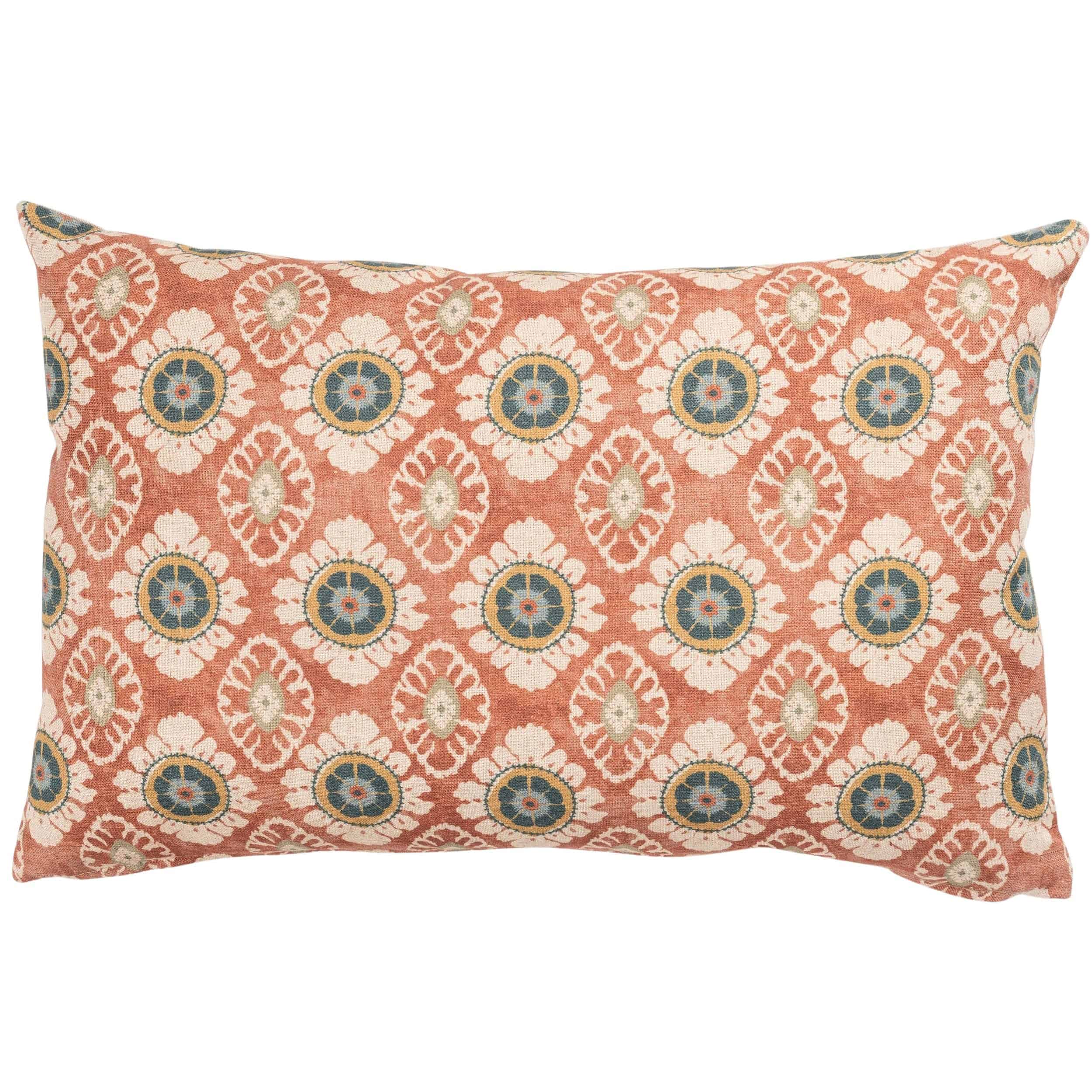 Mandala Motif Linen Print XL Rectangular Cushion in Rust