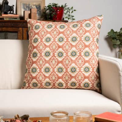 Mandala Motif Linen Print Extra-Large Cushion in Rust