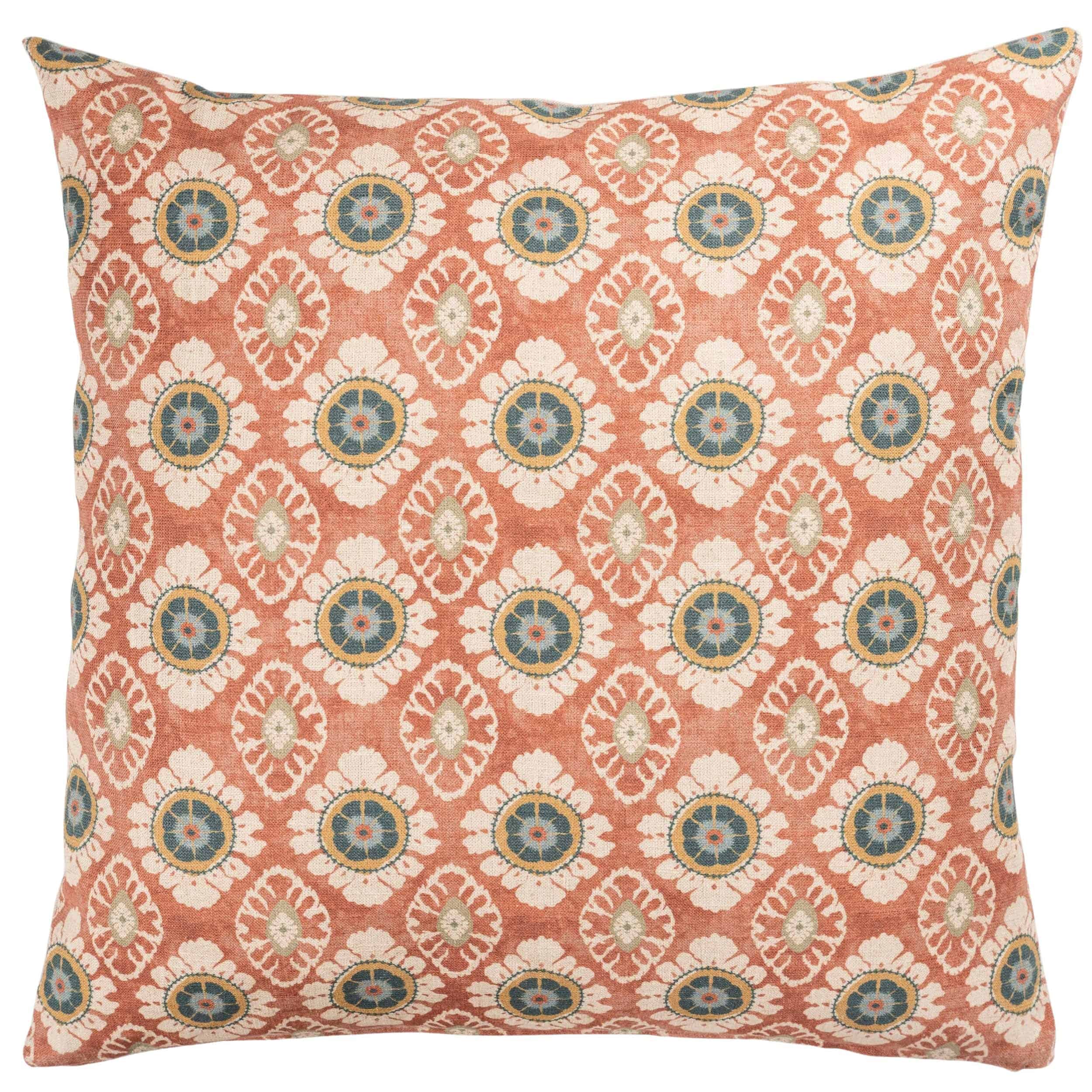 Mandala Motif Linen Print Extra-Large Cushion in Rust