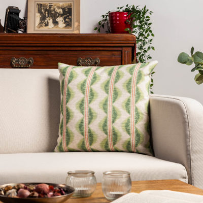 Seville Stripe Linen Blend Cushion in Sage Green