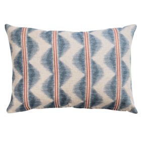 Seville Stripe Linen Blend Boudoir Cushion in Indigo Blue and Red