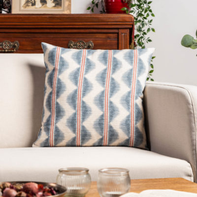 Seville Stripe Linen Blend Cushion in Indigo Blue and Red