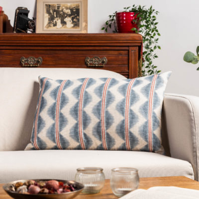 Seville Stripe Linen Blend XL Rectangular Cushion in Indigo Blue and Red