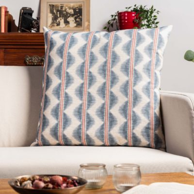 Seville Stripe Linen Blend Extra-Large Cushion in Indigo Blue and Red