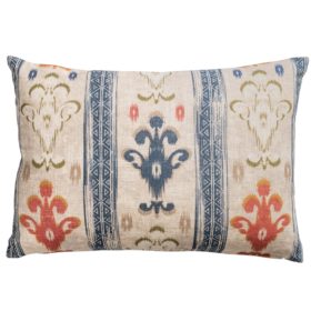 Saffron Stripe Linen Blend Boudoir Cushion in Indigo Blue