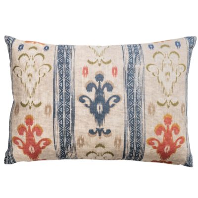 Saffron Stripe Linen Blend Boudoir Cushion in Indigo Blue