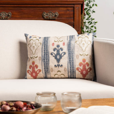 Saffron Stripe Linen Blend Boudoir Cushion in Indigo Blue