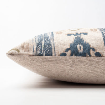 Saffron Stripe Linen Blend Boudoir Cushion in Indigo Blue