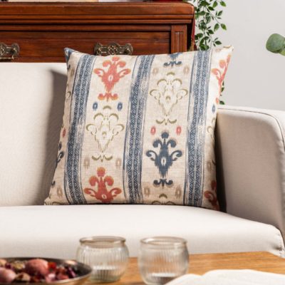 Saffron Stripe Linen Blend Cushion in Indigo Blue