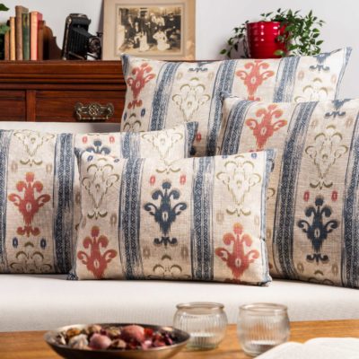 Saffron Stripe Linen Blend Cushion in Indigo Blue