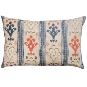 Saffron Stripe Linen Blend XL Rectangular Cushion in Indigo Blue