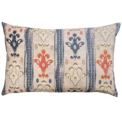 Saffron Stripe Linen Blend XL Rectangular Cushion in Indigo Blue