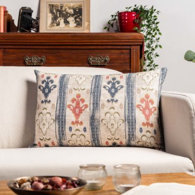 Saffron Stripe Linen Blend XL Rectangular Cushion in Indigo Blue