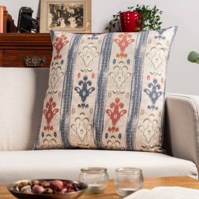 Saffron Stripe Linen Blend Extra-Large Cushion in Indigo Blue