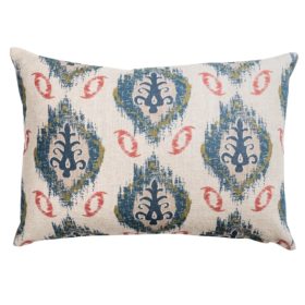 Saffron Motif Linen Blend Boudoir Cushion in Indigo Blue