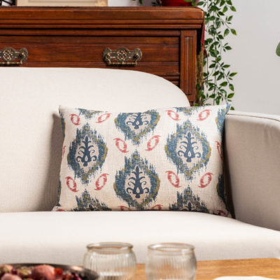 Saffron Motif Linen Blend Boudoir Cushion in Indigo Blue