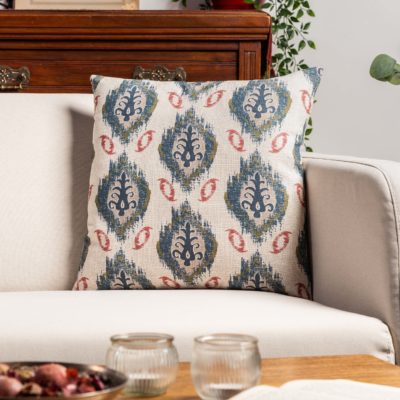 Saffron Motif Linen Blend Cushion in Indigo Blue