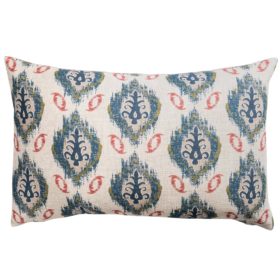 Saffron Motif Linen Blend XL Rectangular Cushion in Indigo Blue