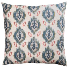 Saffron Motif Linen Blend Extra-Large Cushion in Indigo Blue