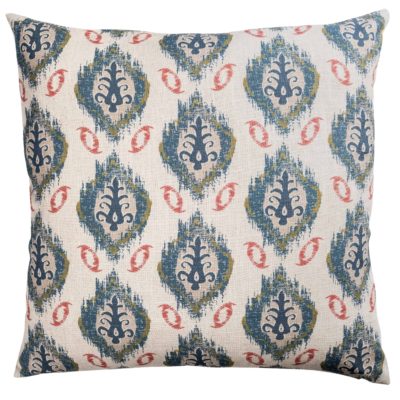 Saffron Motif Linen Blend Extra-Large Cushion in Indigo Blue