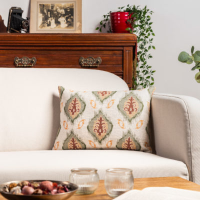 Saffron Motif Linen Blend Boudoir Cushion in Terracotta