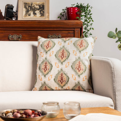 Saffron Motif Linen Blend Cushion in Terracotta