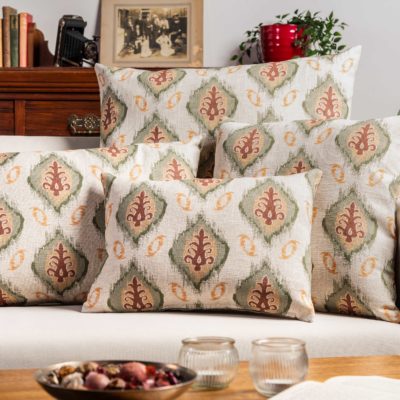 Saffron Motif Linen Blend Cushion in Terracotta