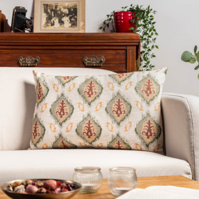 Saffron Motif Linen Blend XL Rectangular Cushion in Terracotta