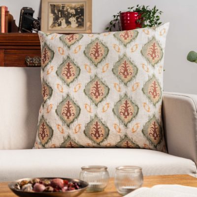 Saffron Motif Linen Blend Extra-Large Cushion in Terracotta