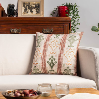 Saffron Stripe Linen Blend Cushion in Terracotta
