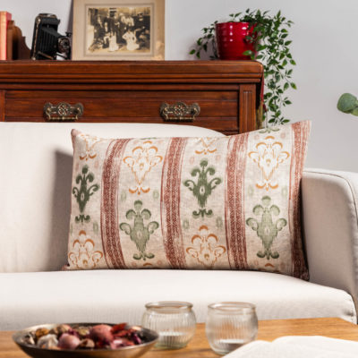Saffron Stripe Linen Blend XL Rectangular Cushion in Terracotta
