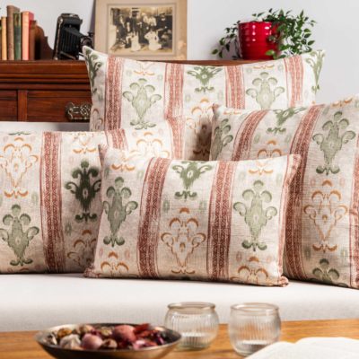 Saffron Stripe Linen Blend XL Rectangular Cushion in Terracotta