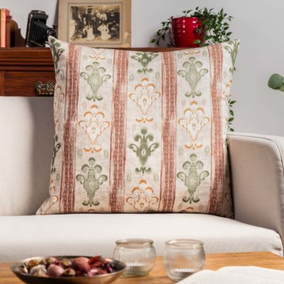 Saffron Stripe Linen Blend Extra-Large Cushion in Terracotta