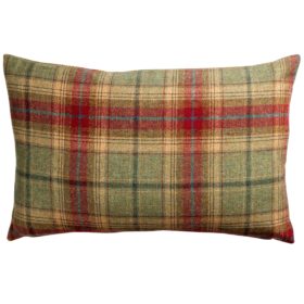 Glenmore Wool Check XL Rectangular Cushion in Moss Green and Cranberry