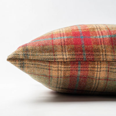Glenmore Wool Check XL Rectangular Cushion in Moss Green and Cranberry
